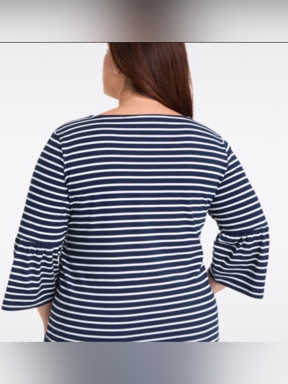 Green Envelope Navy and White Striped Bell-Sleeve Top